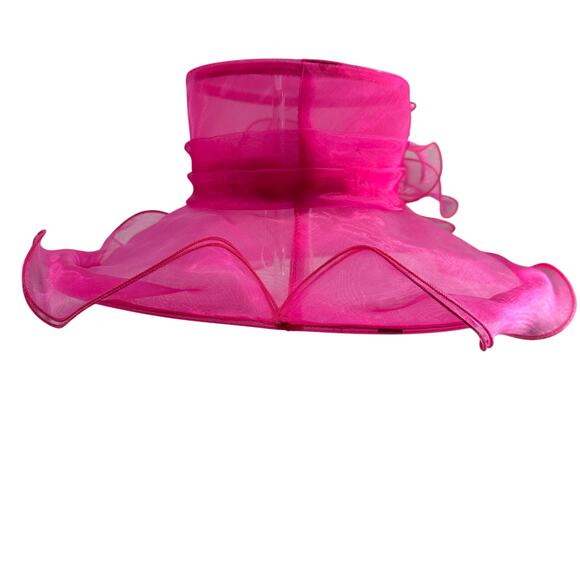 August Hat Company Fuchsia Organza Kentucky Derby Church Wedding Wide Brim Hat main image 10